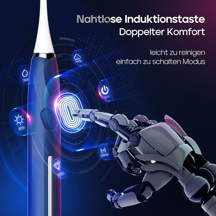 Elektrische Zahnbürste, Seago Zahnbürste Elektrisch mit Drucksensor, 40000 VPM 8 Weiche Zbürstenköpfe 5 Modi, Schallzahnbürste mit Zahnbürste Halter, Reiseetui, für Erwachsene, SG-2752(Blau), Bild 3