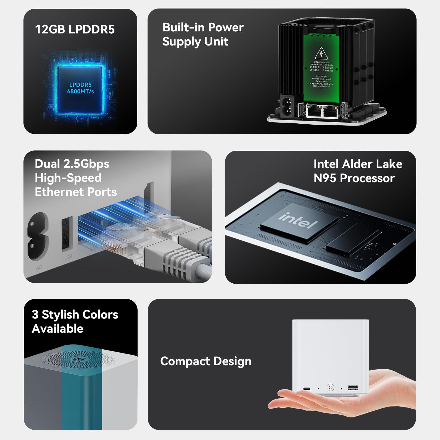 Beelink ME Mini PC, Desktop NAS Intel N95 12GB LPDDR5 1TB PCIe SSD, 6 x M.2 SSD Slots, Dual 2.5G LAN, WiFi 6, BT5.2, Windows 11 Home File Server/NAS Storage/Network Attached Storage