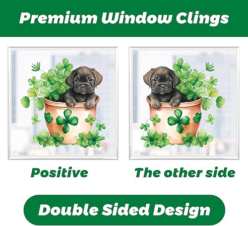 Miniatura 7 de Adhesivos para ventana del día de San Patricio 9 hojas de calcomanías del día de San Patricio con trébol perros gatos monedas para decoración de
