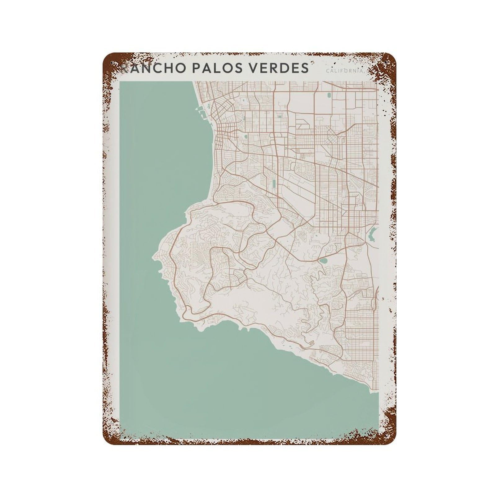 xiaoxiaoshen Rancho Palos Verdes Map California Scandi Wall Decor Art Metal Tin Poster Modern Home Decor Art Home Bar Shop Decorations Vintage Sign 40x30cm