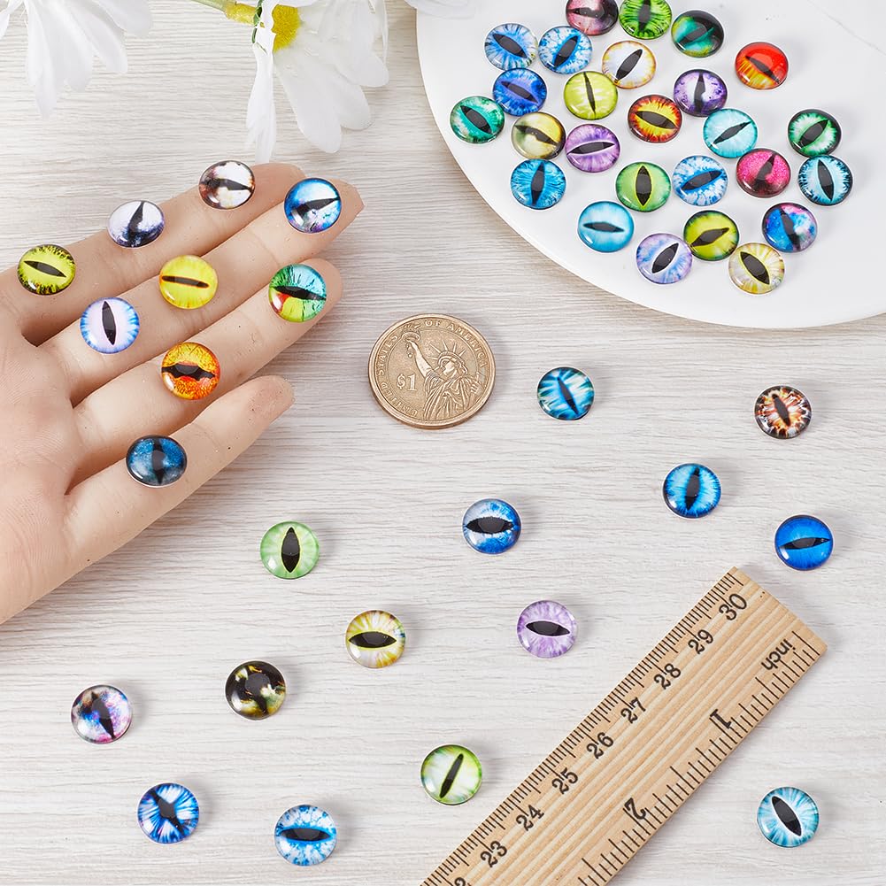 GORGECRAFT 100 Occhi Di Drago In Vetro 12 Mm – Cabochon Misti Con Pupilla, Per Bambole, Gioielli Fai Da Te E Decorazioni Halloween - 3