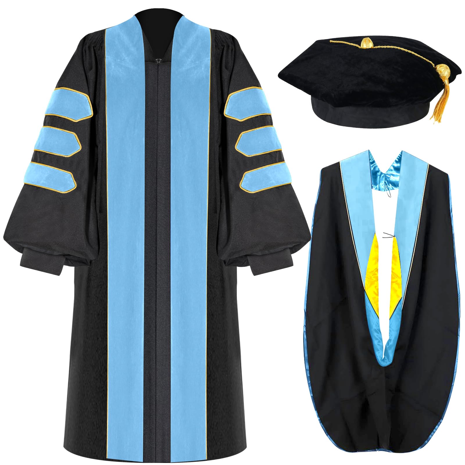 Unisex Doctoral Graduation Gown with Gold Piping | Academic doctoral Cap and Gown for Graduation Ceremony
