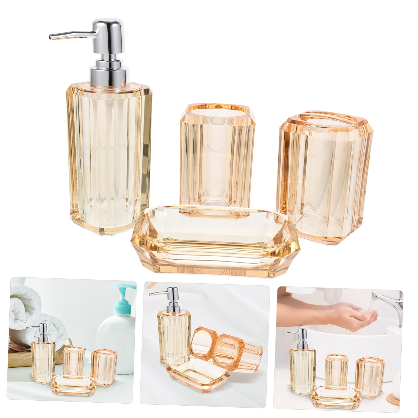 Juego de Accesorios de Baño 1 Set Acrílico Acero Inoxidable Dorado