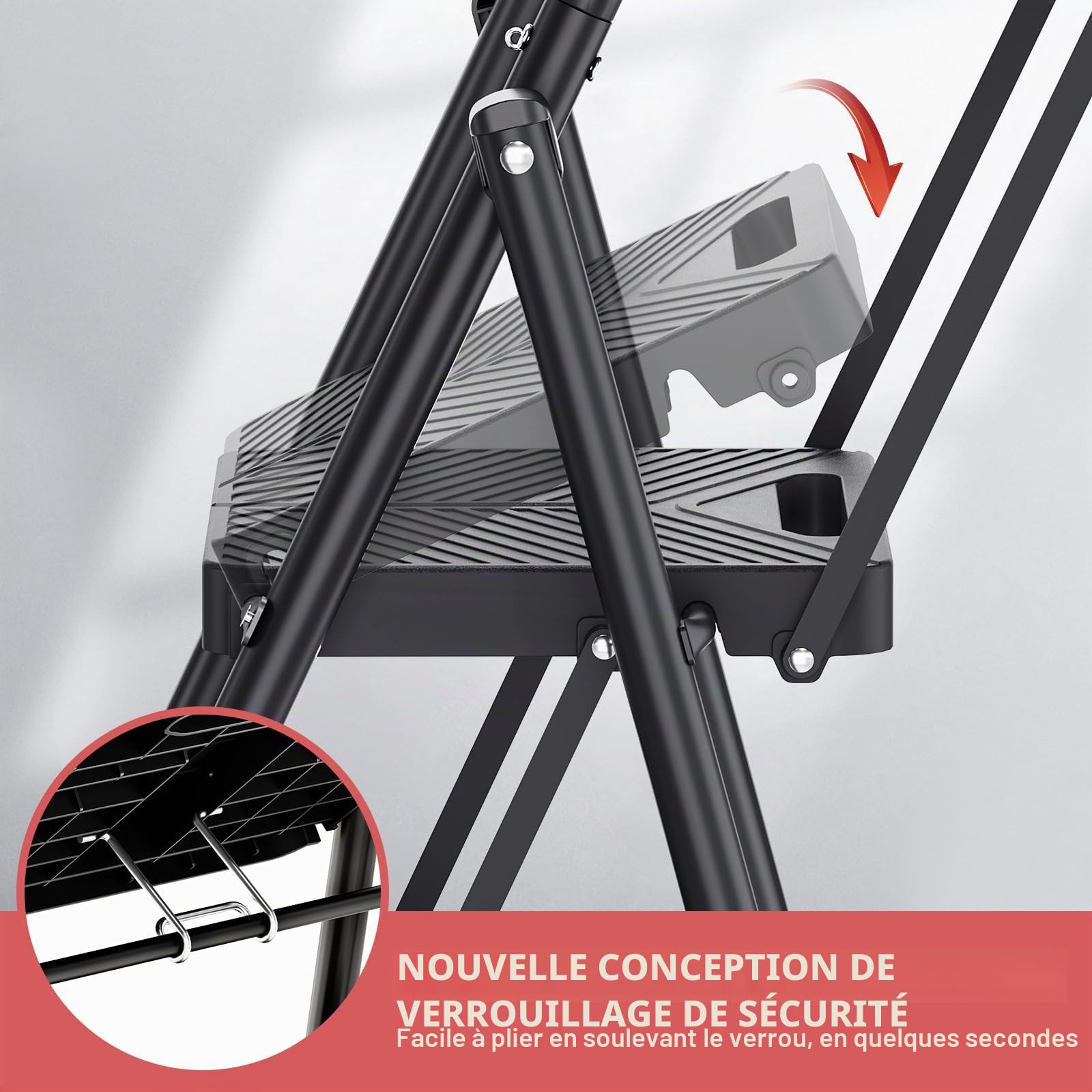 KINGRACK Escabeau Pliable à 5 marches Portable pour la Maison, la Cuisine, marchepied en Acier Robuste avec pédales Larges antidérapantes, Main Courante, Design de Verrouillage sécurisé, Passe Les