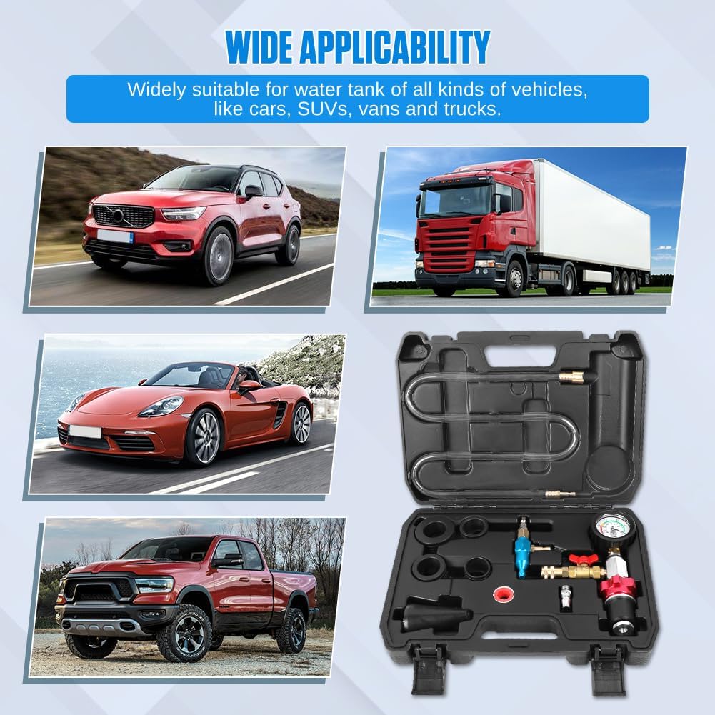 Coolant Vacuum Refill Kit Time-saving Vacuum Coolant Refill Kit Well-sealed Cooling System Vacuum Purge & Refill Kit with Pressure Gauge, 5 Sizes Adapters, Long Coolant Filling Hose for All Vehicles