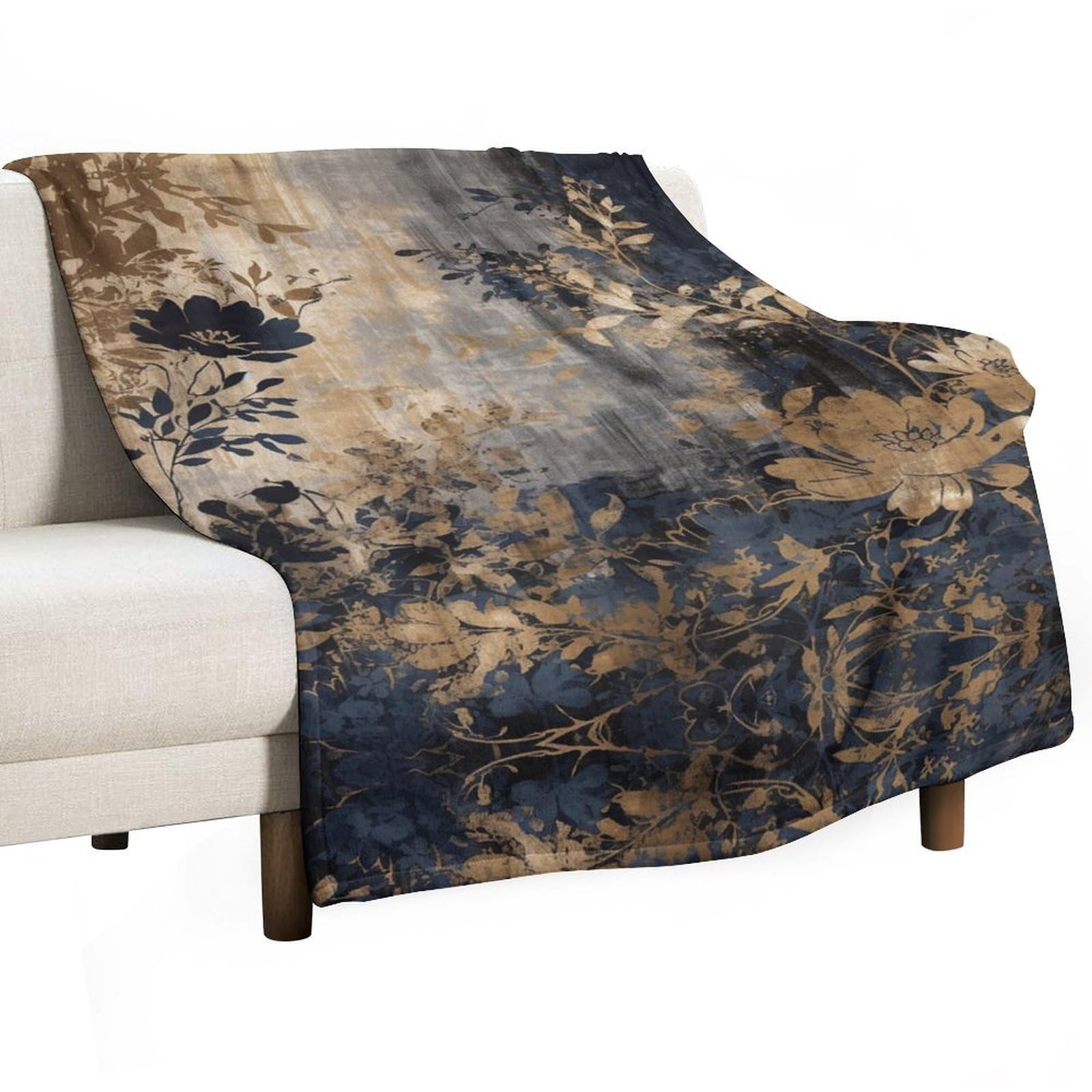 Couverture en flanelle de peluche douce plaid de luxe fleuri noir et or pour lit