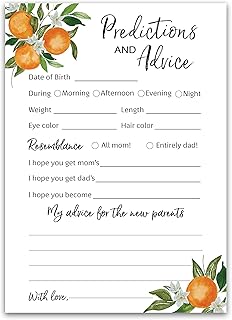 A Little Cutie Prediction and Advice Cards - Pack of 25 - Citrus Orange Theme Baby Shower Invitations, Wishes for New Parents, Mom & Dad to be Mommy & Daddy Message Shower Activity Keepsake G350-PDAV