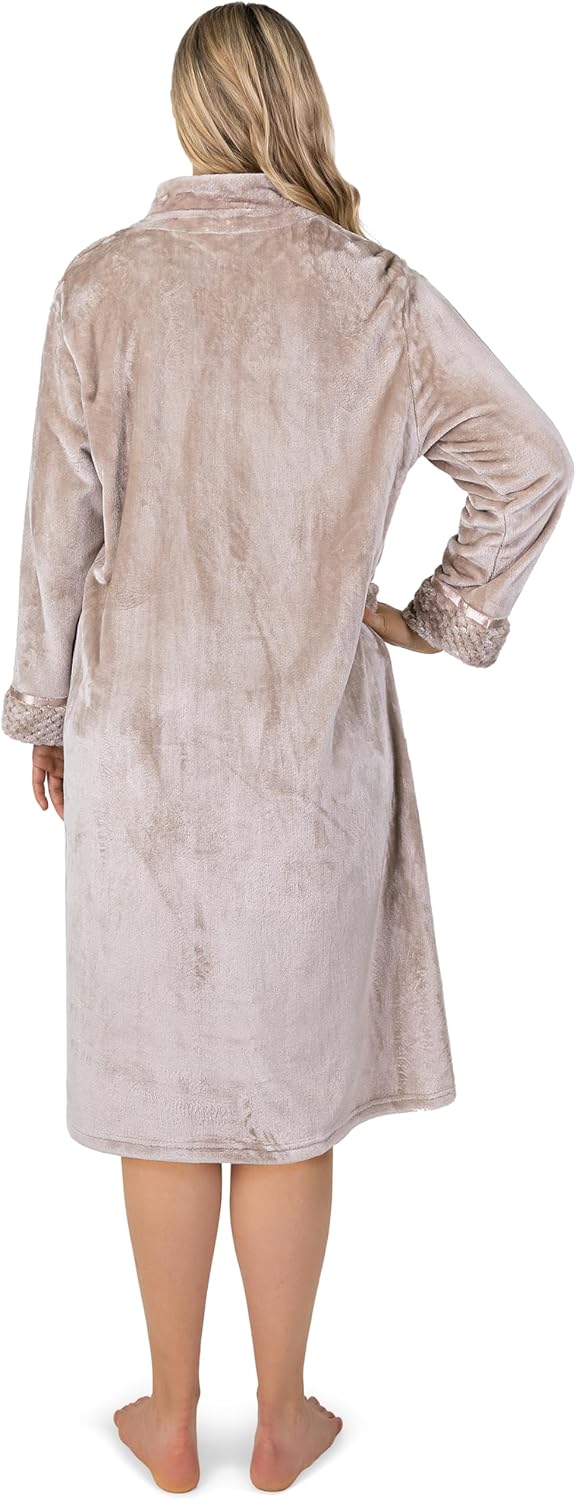 PAVILIA Womens Housecoat Zip Robe, Fleece Zip Up Front Robe Bathrobe, Plush Warm Zipper House Coat Lounger with Pockets, Long - Image 6