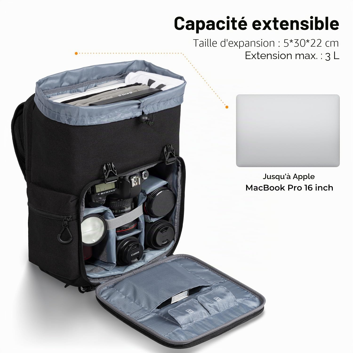 K&F CONCEPT Sac pour appareil photo pour photographes, sac de voyage pour trépied, accessoire d'objectif avec compartiment pour ordinateur portable et housse de pluie pour appareils reflex numériques