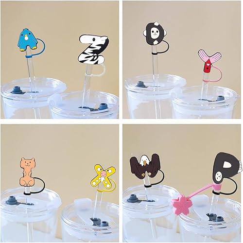 Miniatura 2 de 37 piezas de fundas de silicona con diseño de letras doradas, con números de animales, tapas para vasos, pajitas reutilizables, lindas puntas de