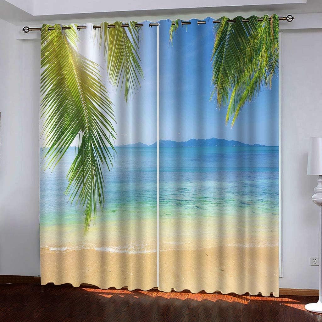 3D Tende Stampa Sole Da Spiaggia Tende Oscuranti Per Camera Da Letto Cucina Soggiorno Tende Perforate Set Da 2 Pezzi 220 X 215 Cm - Tende Per Bambini - Ridurre Il Rumore - Tende D'Albergo -9B7B+E8N