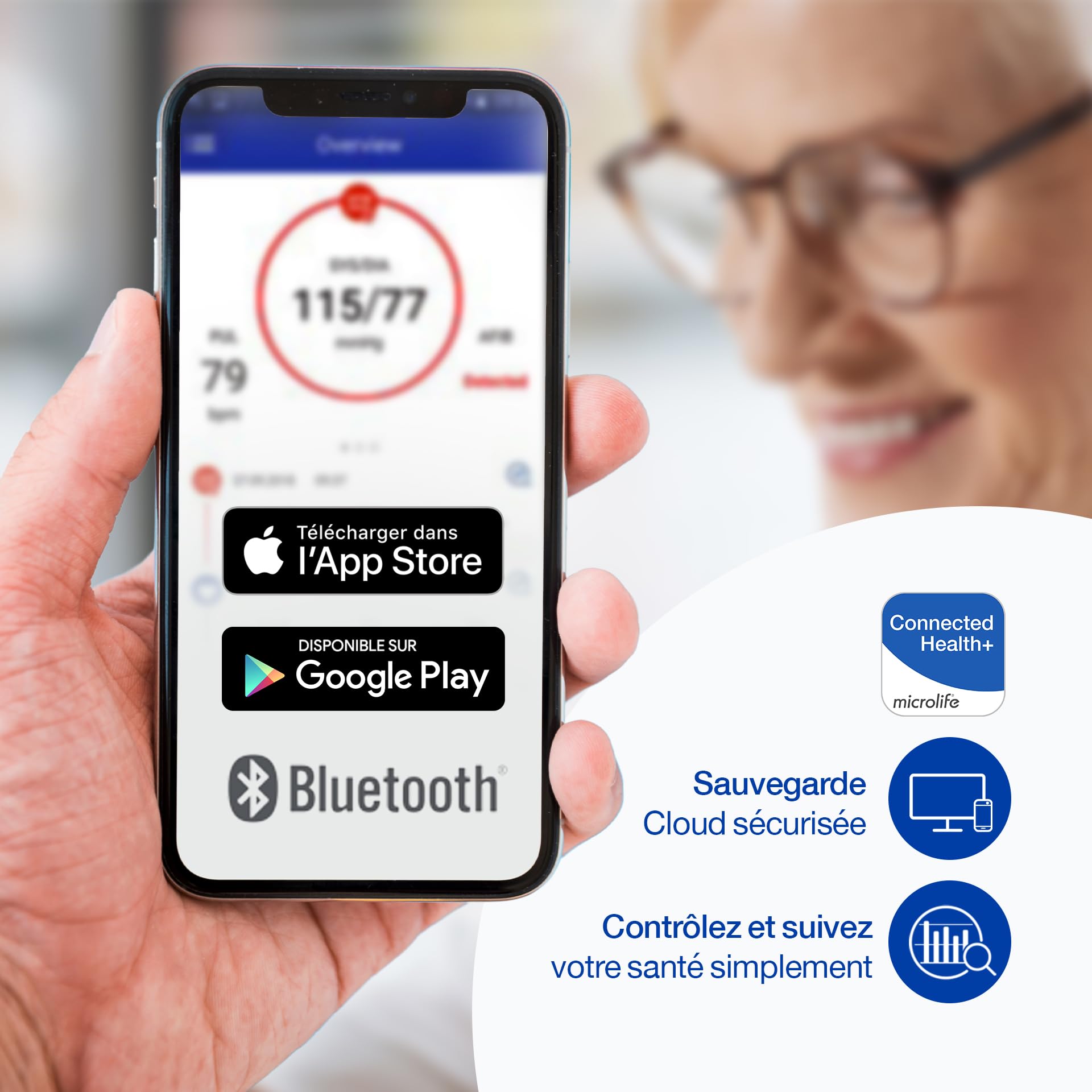 Microlife OXY500 BT Oxymètre Pouls Connecté, Garantie 5 ans, Qualité Professionnelle, Bluetooth, Validé Cliniquement, Saturation en Oxygène (spO2), Alerte risque, Réglage Affichage/Luminosité