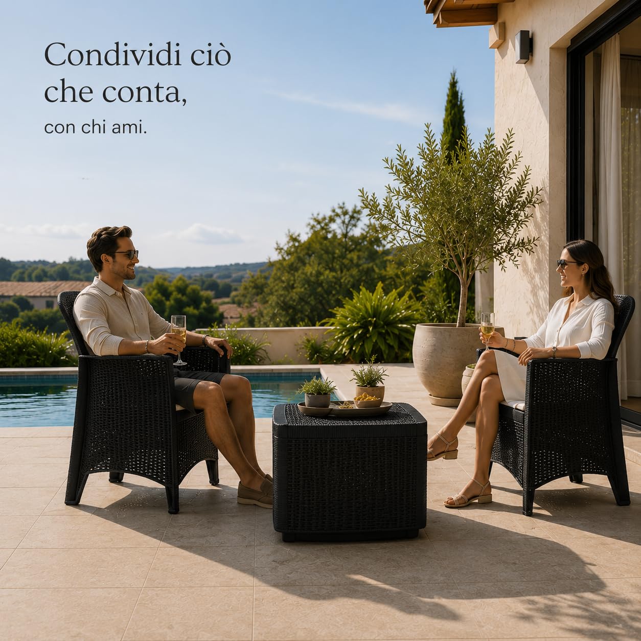 Set di Mobili da Giardino Antracite Tree con Tavolo e Due Poltrone