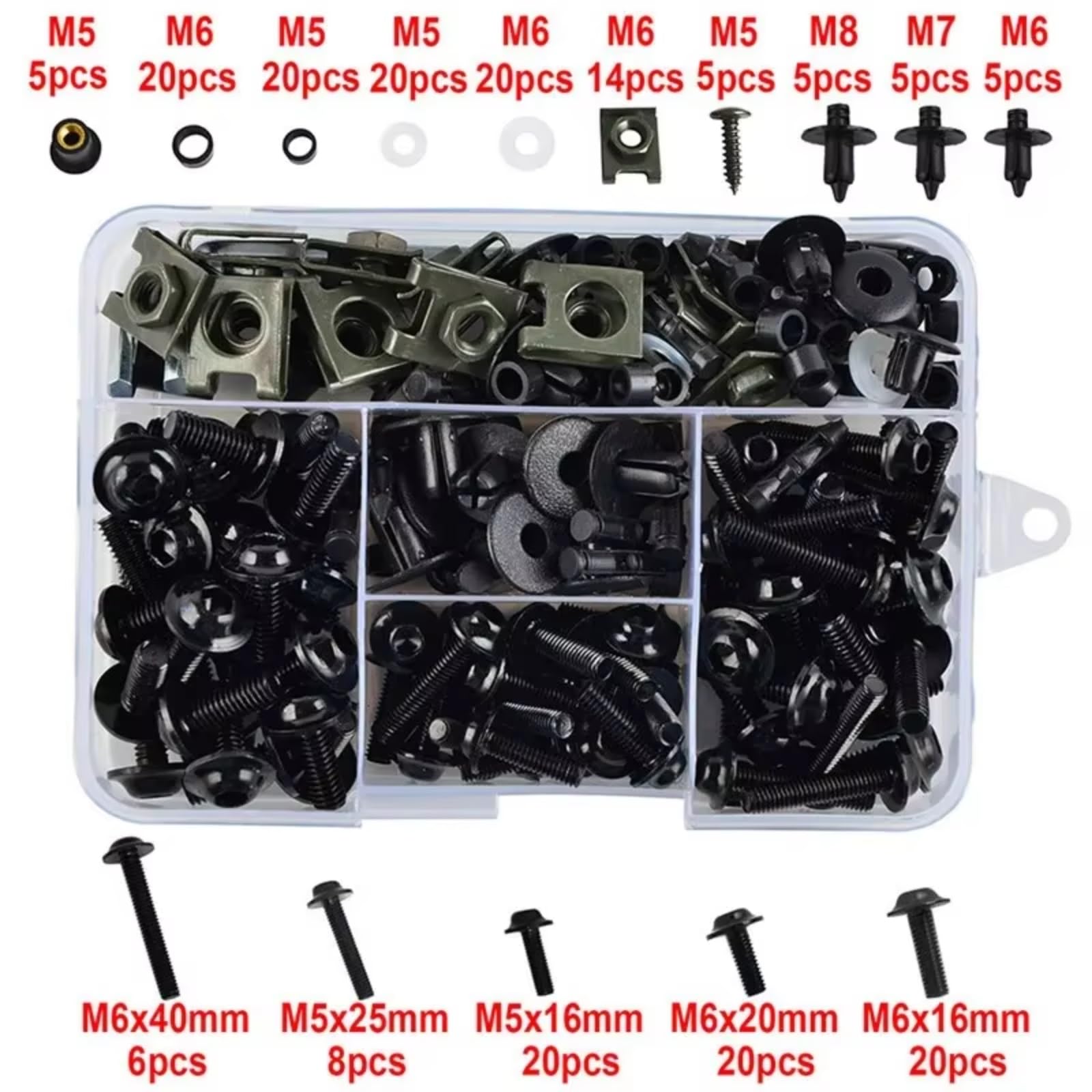 Viti per motociclette Compatibile Con Suzuki Per GSX1300R SV650 SV250 Per Bandit 600 Moto Rondelle Dadi Viti Assortimento Moto Bulloni Dadi Kit(Black)