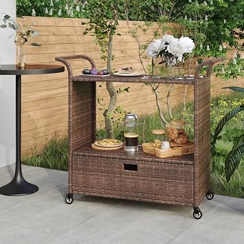 SKM Bar Cart with Drawer Brown 39.4"x17.7"x38.2" Poly Rattan