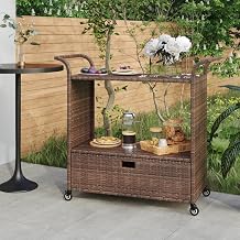 SKM Bar Cart with Drawer Brown 39.4"x17.7"x38.2" Poly Rattan