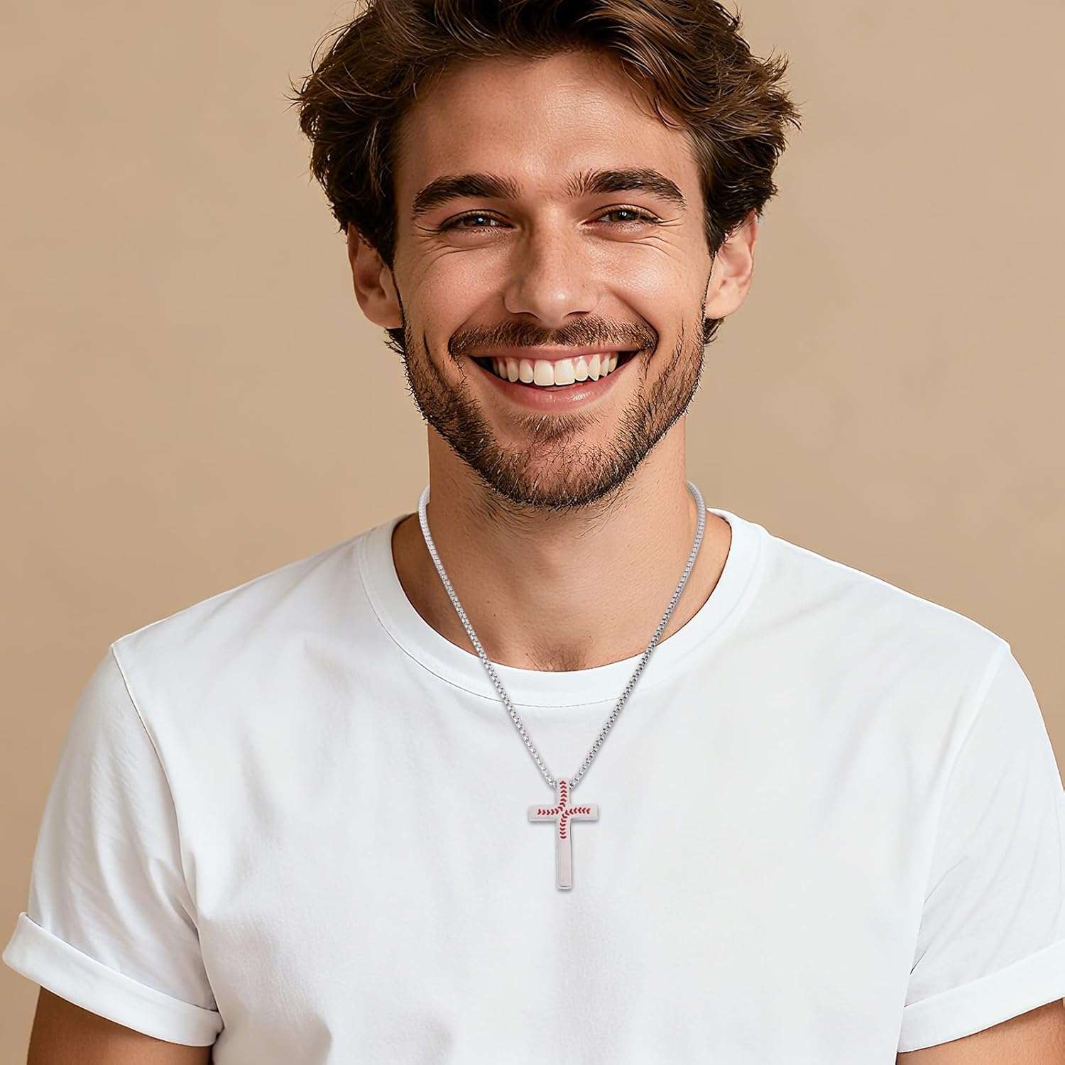 Baseball Cross Necklace for Men, Bible Verse Christian Jewelry Stainless Steel Pendant Chain Graduation First Communion Religious Gift & Decor - Image 7