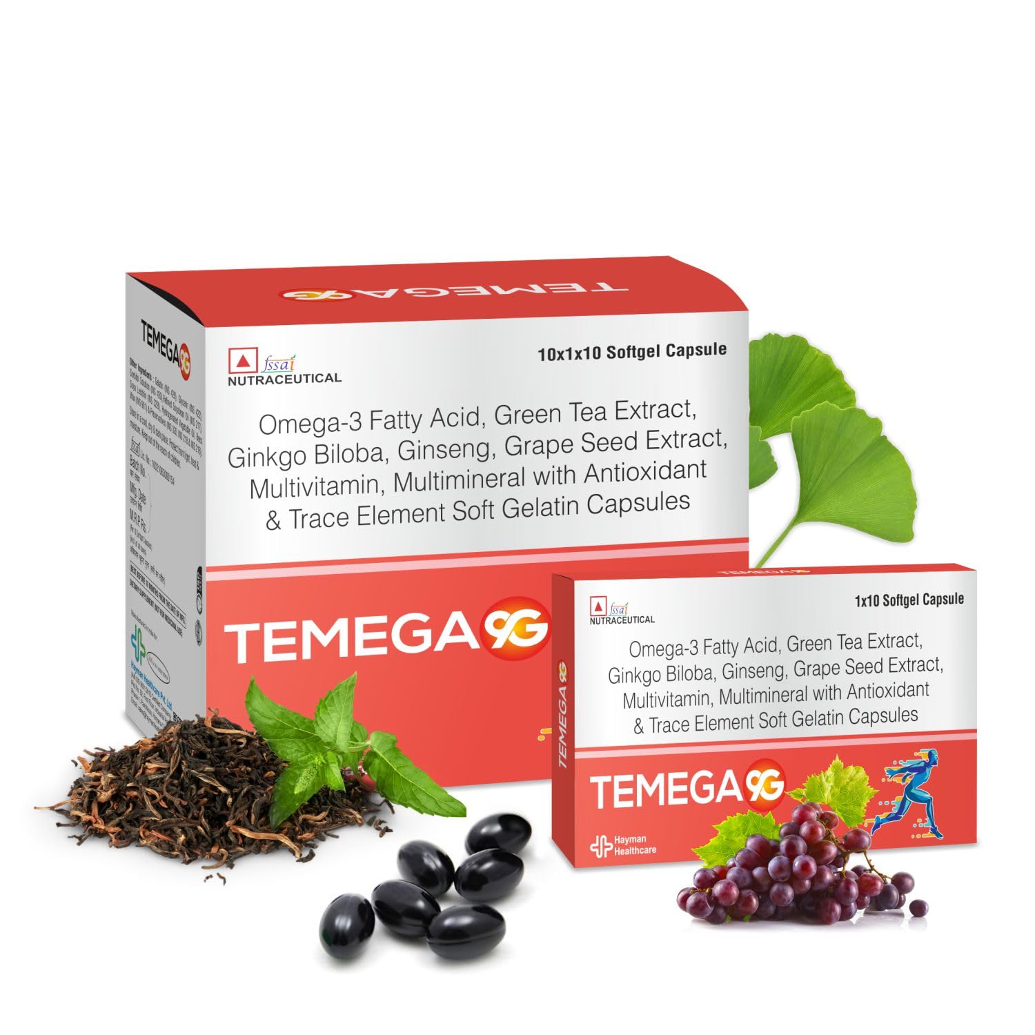 Hayman Healthcare Temega 9G With Omega-3, Green Tea Extract, Ginseng, Grape Seed Extract, Ginkgo Biloba, Vitamins, Minerals Capsules For Men & Women-60 capsules (B0D8TVJWJW) Amazon Price History, Amazon Price Tracker