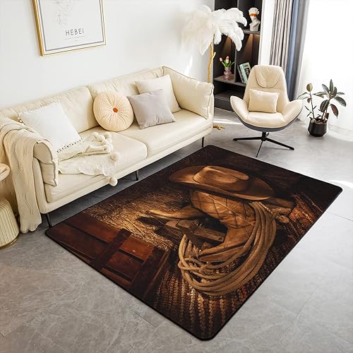 Western Decor - Alfombra decorativa de 5 x 7 pies, diseño de vaquero del salvaje oeste, para decoración de rodeo, estilo vaquero, juego de alfombras