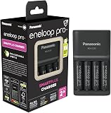 Panasonic eneloop SmartPlus charger for 1–4 AA/AAA NI-MH batteries, with 4 LED indicators and 10 safety functions, includes AA batteries, min. 2500 mAh, black, 52055E40. - 1
