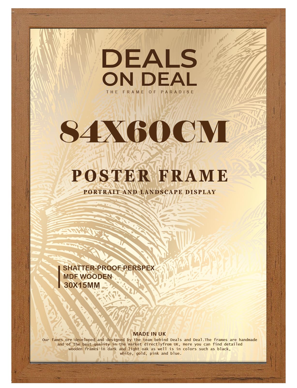 DEALS ON DEAL® Modern Large Poster Frame 84x60cm Mdf Wooden Picture Frames 60cm x 84cm for Jigsaw Puzzles/Shatter-Proof Front Vertical/Horizontal Mounting For Home & Office Décor-Walnut