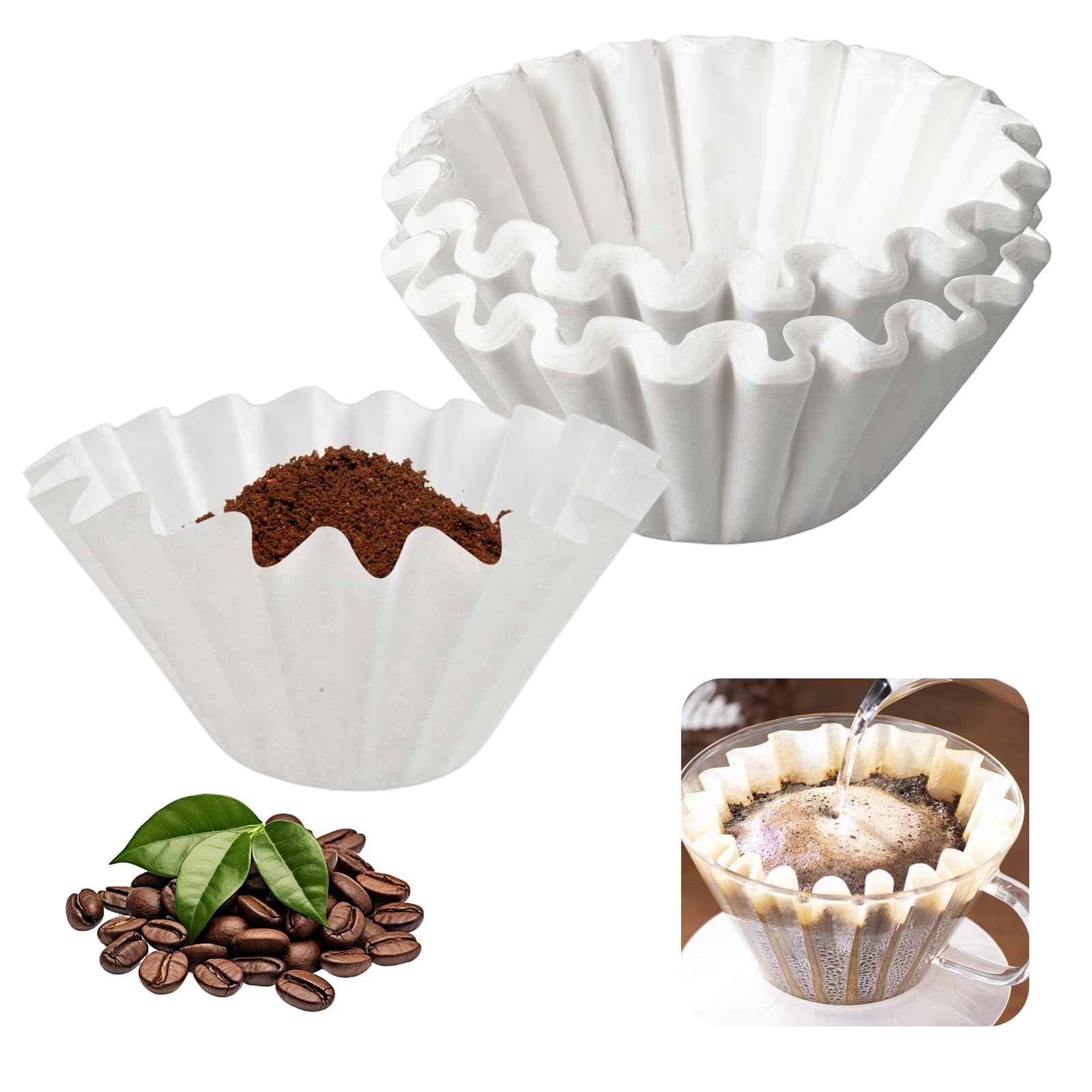 100 Piezas Filtros Cafetera Goteo, 110/250 mm Papel De Filtrode Café | para 8-12 Tazas de Café, Fácil de Usar Universal Ondulado Filtros de Papel para Casa, Camping, Oficina, Picnic (Blanco)