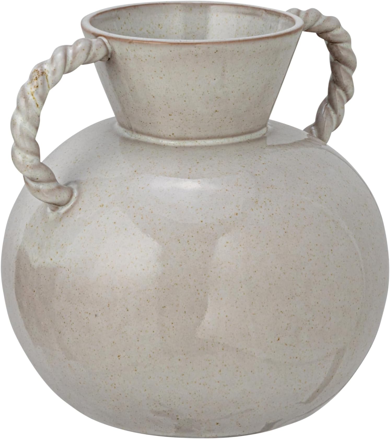 9.25 Inches Stoneware Vase with Twisted Handles and Reactive Glaze, Cream Color