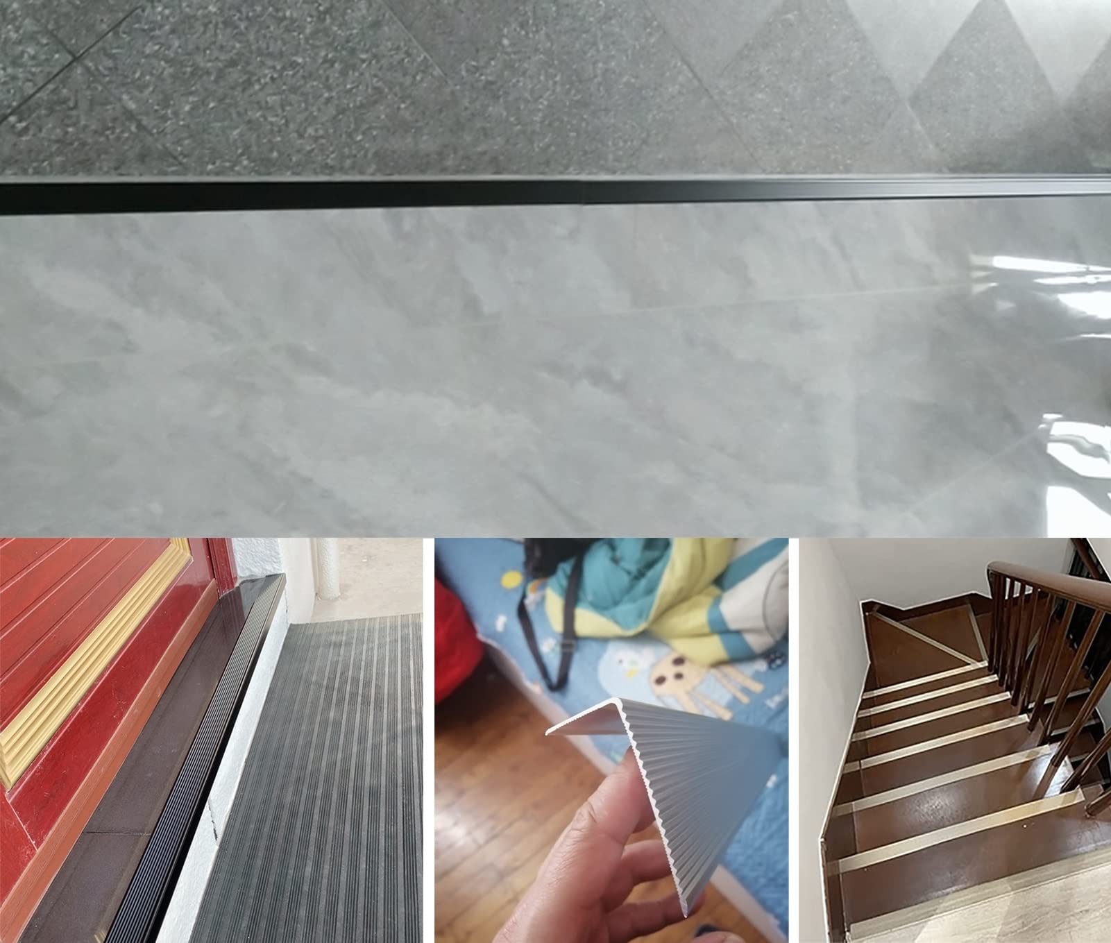 Protection de bord de nez d'escalier antidérapante – Barre de garniture en aluminium pour carrelage et moquette – Bandes de bord en métal en forme de L pour des marches antidérapantes sûres (couleur