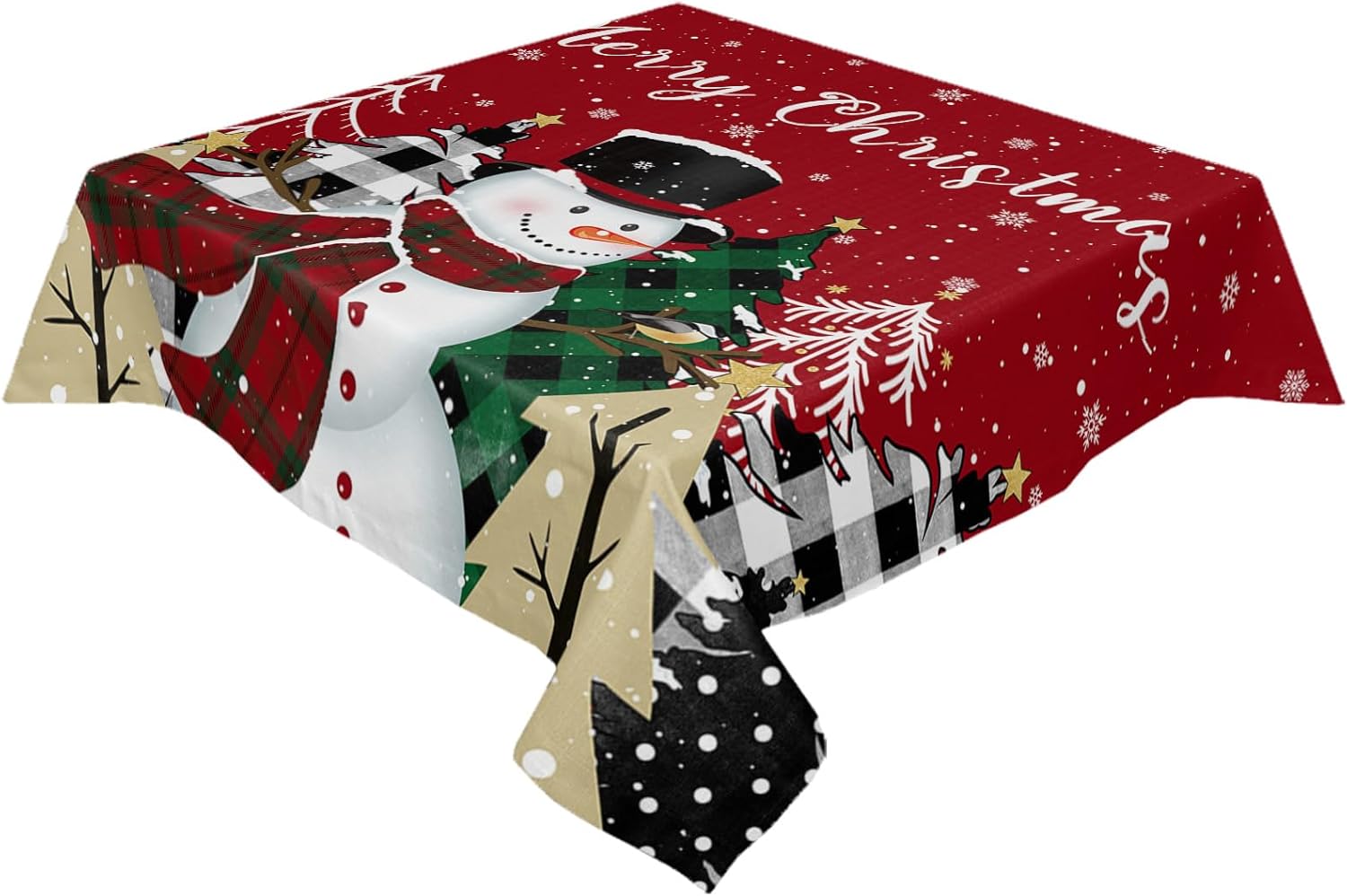 Sunteeny Christmas Square Table Cloth Snowman Buffalo Xmas