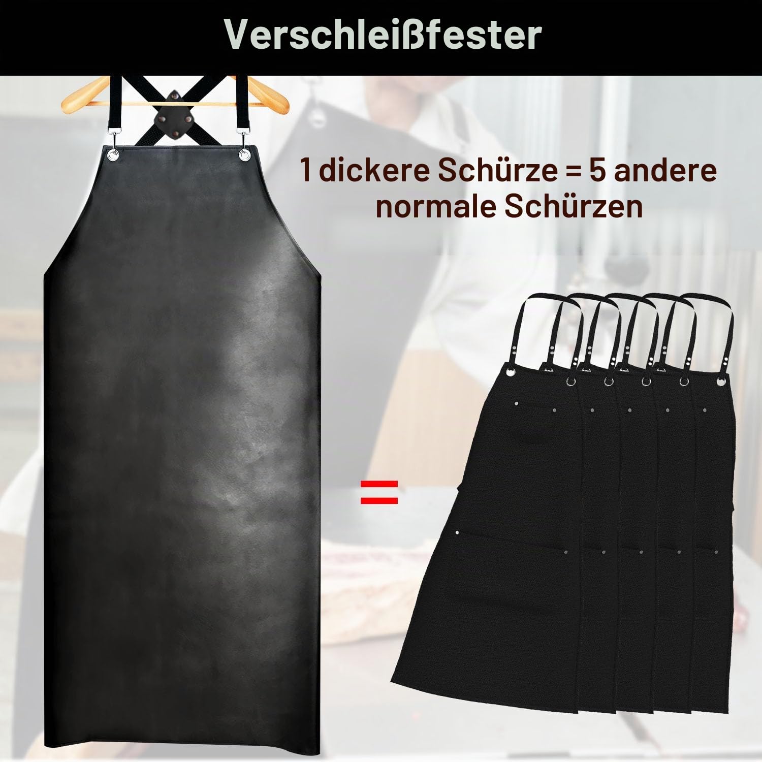 SHEOMERN Wasserdichte Schürze aus PU-Gummi, zum Geschirrspülen, robuste Metzgerschürze, verstellbare Schürze mit Kreuzrücken, für Spülmaschine, Schwarz, Größe XL, XL