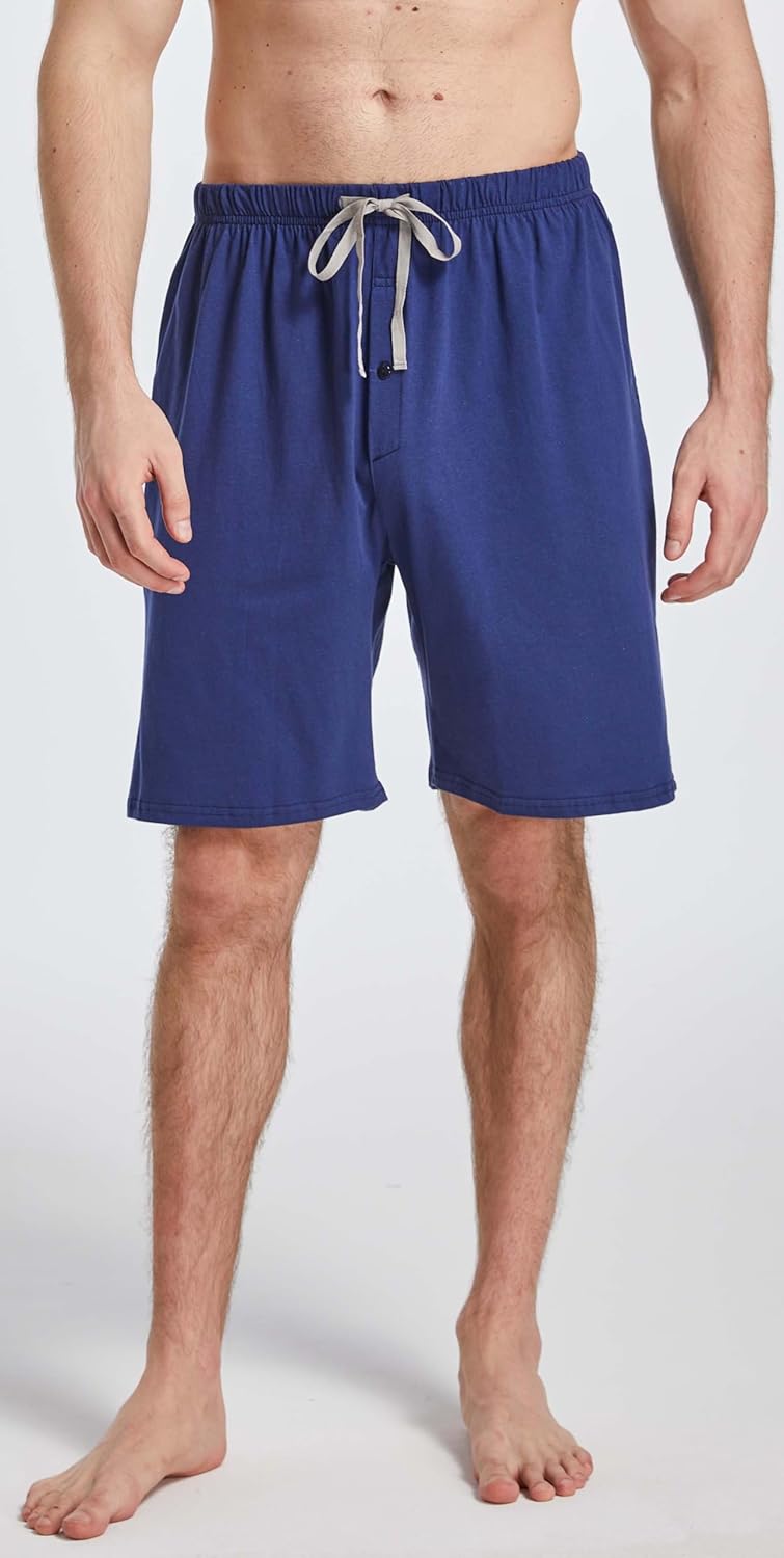Pajama Shorts for Men, Soft Cotton Knit Pajama Bottoms with Pockets - Image 2