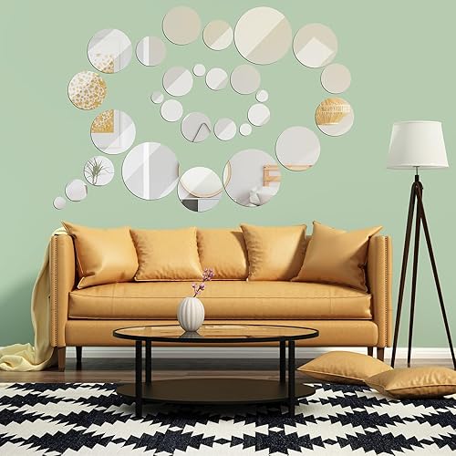 Miniatura 6 de Jetec Azulejos de espejo redondo de vidrio real, azulejos de vidrio sin marco, espejos redondos para montaje en pared con adhesivo acrílico de doble