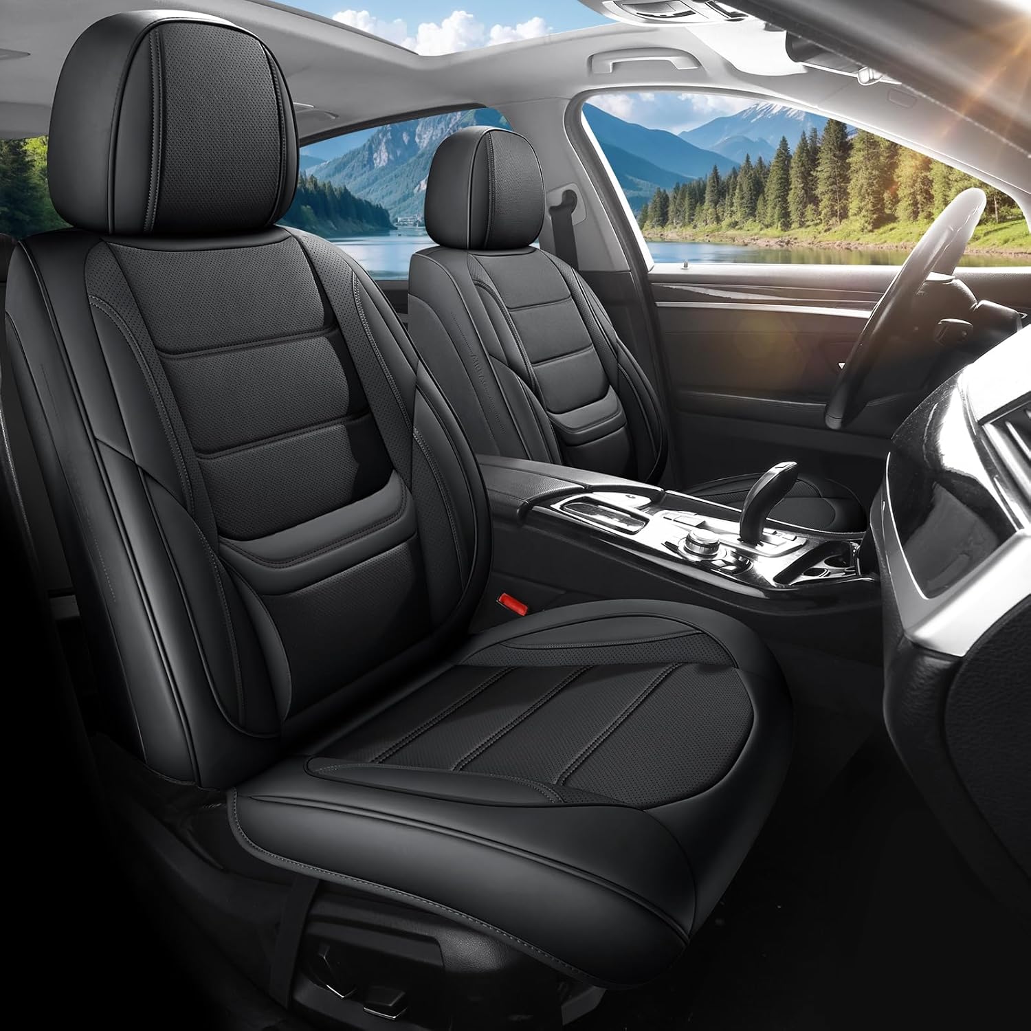 Car Seat Covers Full Set Fit for Hyundai Elantra 2000-2026, Premium Faux Leather Waterproof Car Seat Protectors with Lumbar Support, Breathable Anti-Slip Easy to Install(Black&Brown,Full Set)