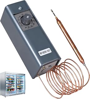 W1609-101 Refrigeration Thermostat Temperature Controller Remote Control Bulb TH-1609, 5FT Capillary Length, -30 to +90 Degrees Fahrenheit, -34 to +32 Degrees Celsius, °C and °F Dual Temperature dial