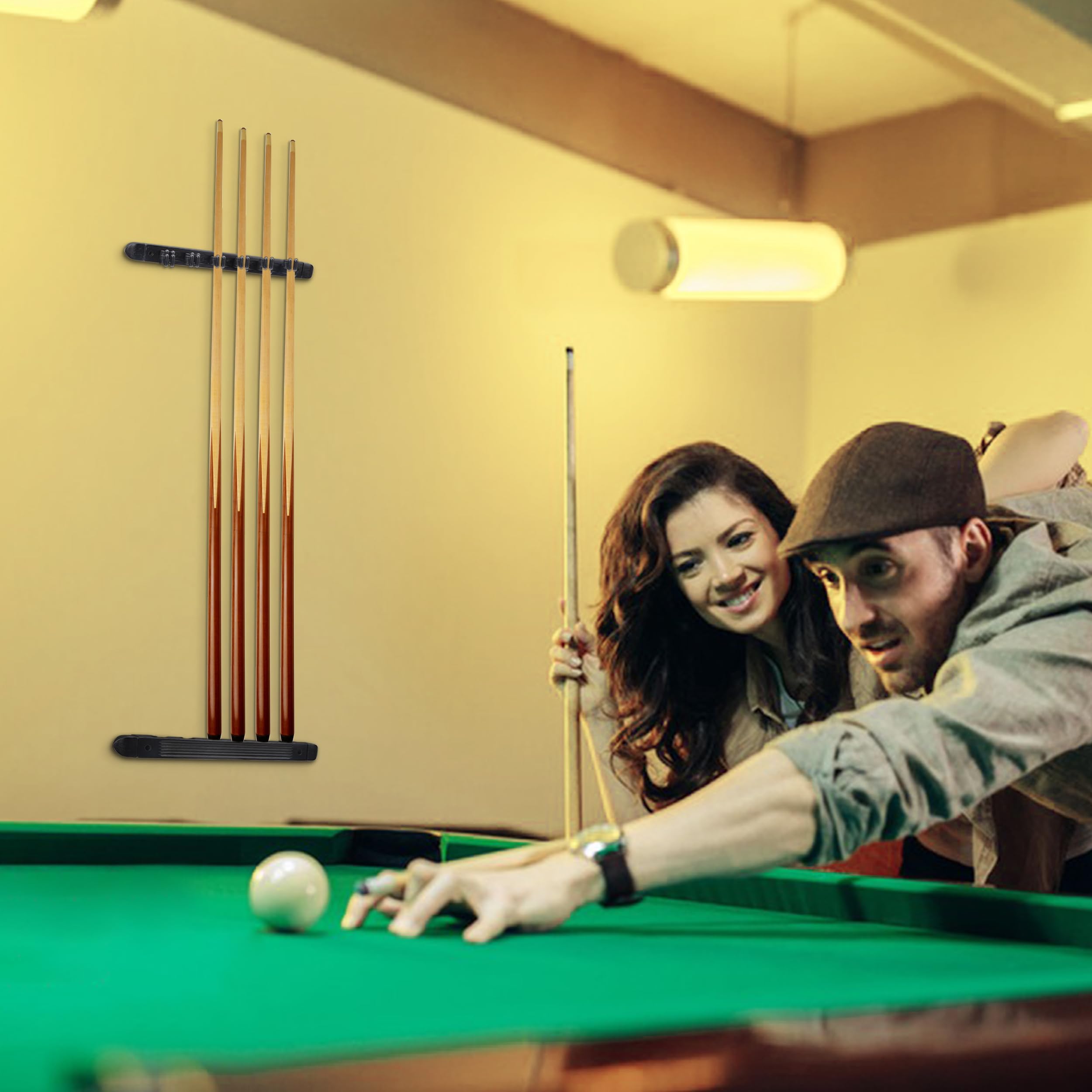 Portastecche da Biliardo in Legno Porta Stecca da Piscina Montato a Parete con Clips Accessori da Biliardo per Mazze da Biliardo Bar Giochi di Snooker (Nero)