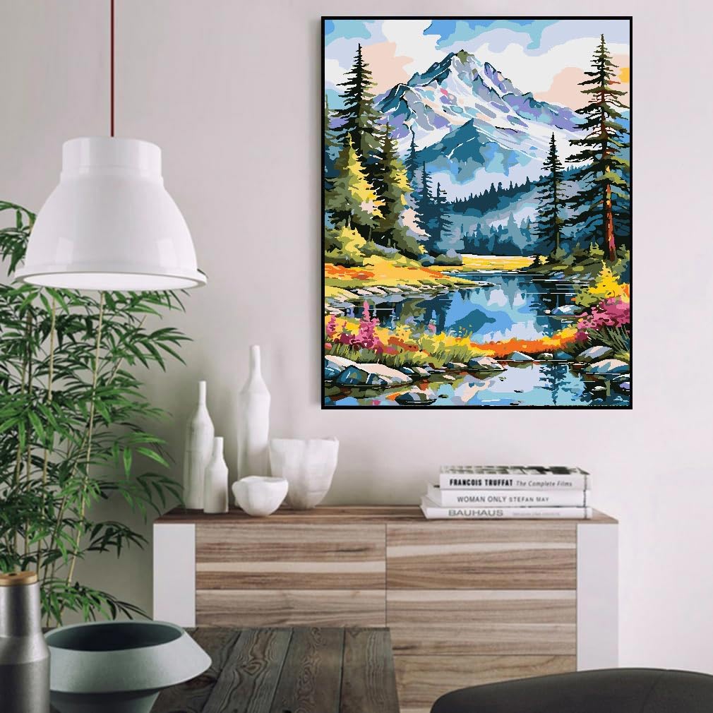 Kit De Pintura Por Números Para Adultos Y Niños - Lienzo De 40.6 X 50.8 Cm Con Marco, Diseño De árboles De Bosque Nevado