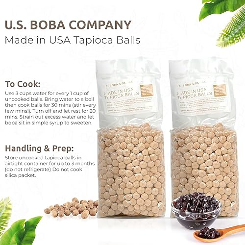 Miniatura 4 de US Boba Co Perlas de Tapioca Sin Azúcar, Fáciles de Cocinar, Bolas de Tapioca Boba para Té con Leche, Café y Cobertura de Postre, Hecho Fresco en