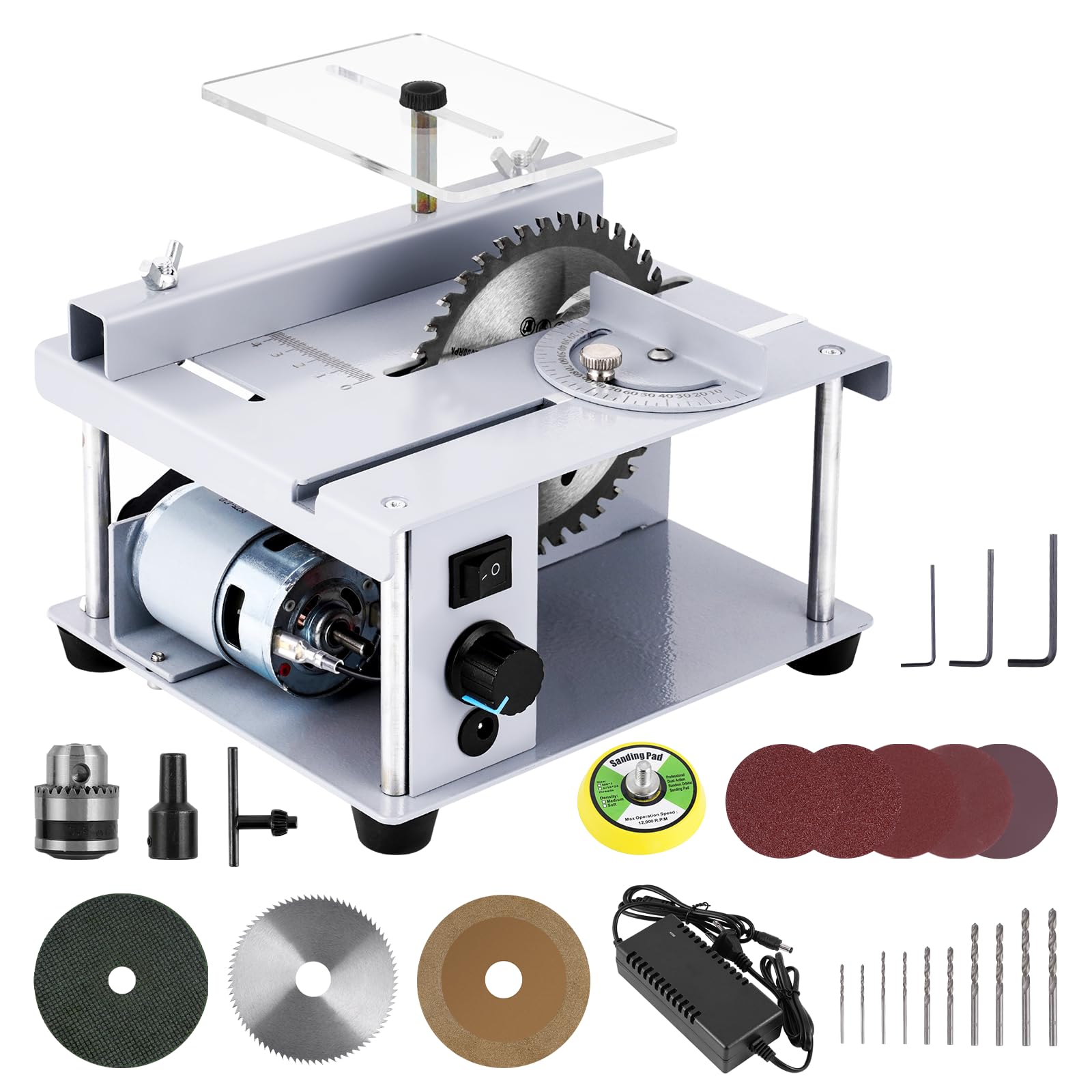 MXBAOHENG 150W Mini Table Saw for Crafts, 5000 RPM Variable Speed Control, Small Hobby Table Saw 4-Inch Blade for Model Making, DIY Projects, Wood,