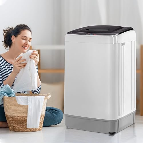 Miniatura 9 de Mini lavadora de 17.6 libras, lavadora portátil completamente automática con bomba de drenaje, 10 programas, 8 niveles de agua, bañera de acero