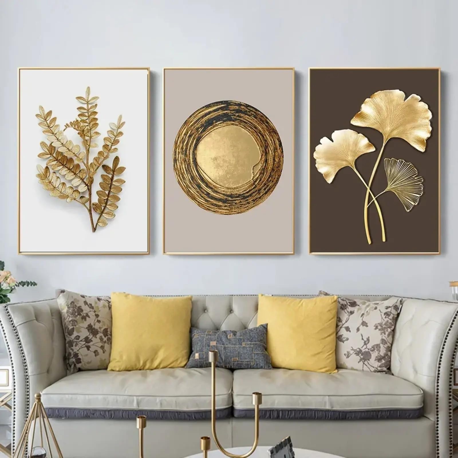 Impression sur toile feuille dorée style rétro chic haut de gamme - 8