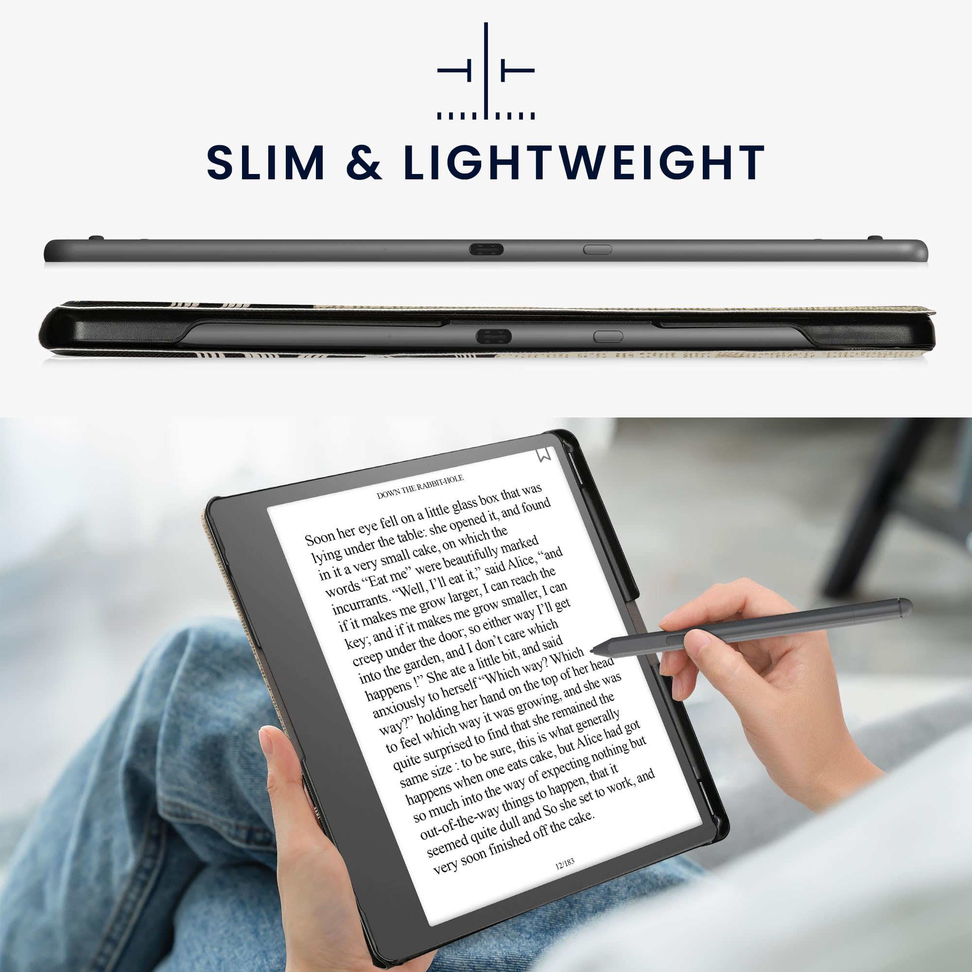 kwmobile Etui ochronne do czytnika e-booków kompatybilne z Amazon Kindle Scribe (2022/2024) - etui ze sztucznej skóry do czytnika e-booków z podwójnym stojakiem i uchwytem na długopis - czytająca