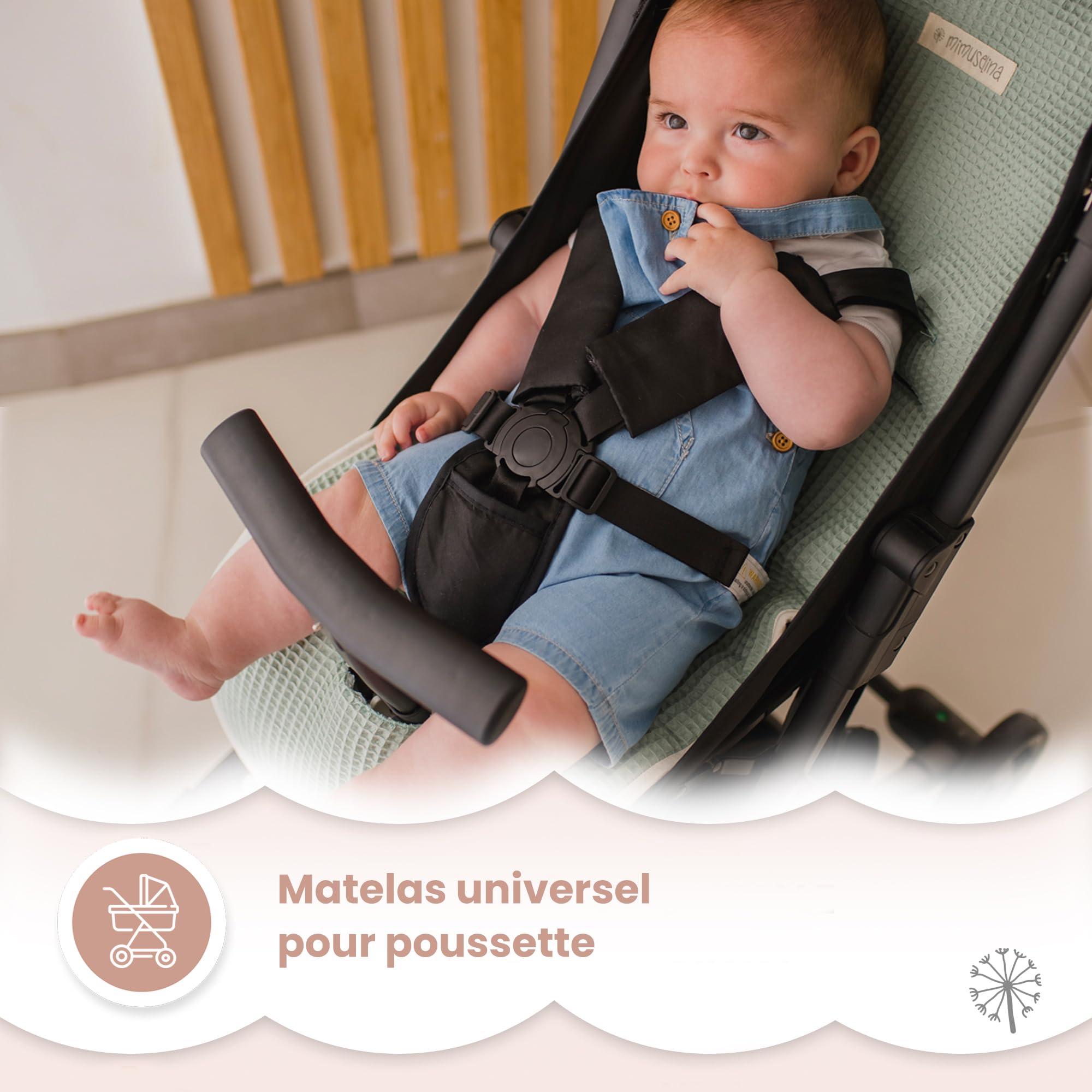 MIMUSELINA Matelas Poussette Bébé 100% Coton OEKO-TEX | Housse de Siège Bébé Été et Hiver 34 × 84 cm | Coussin de Poussette Universel Respirant et Lavable | Fait au Portugal