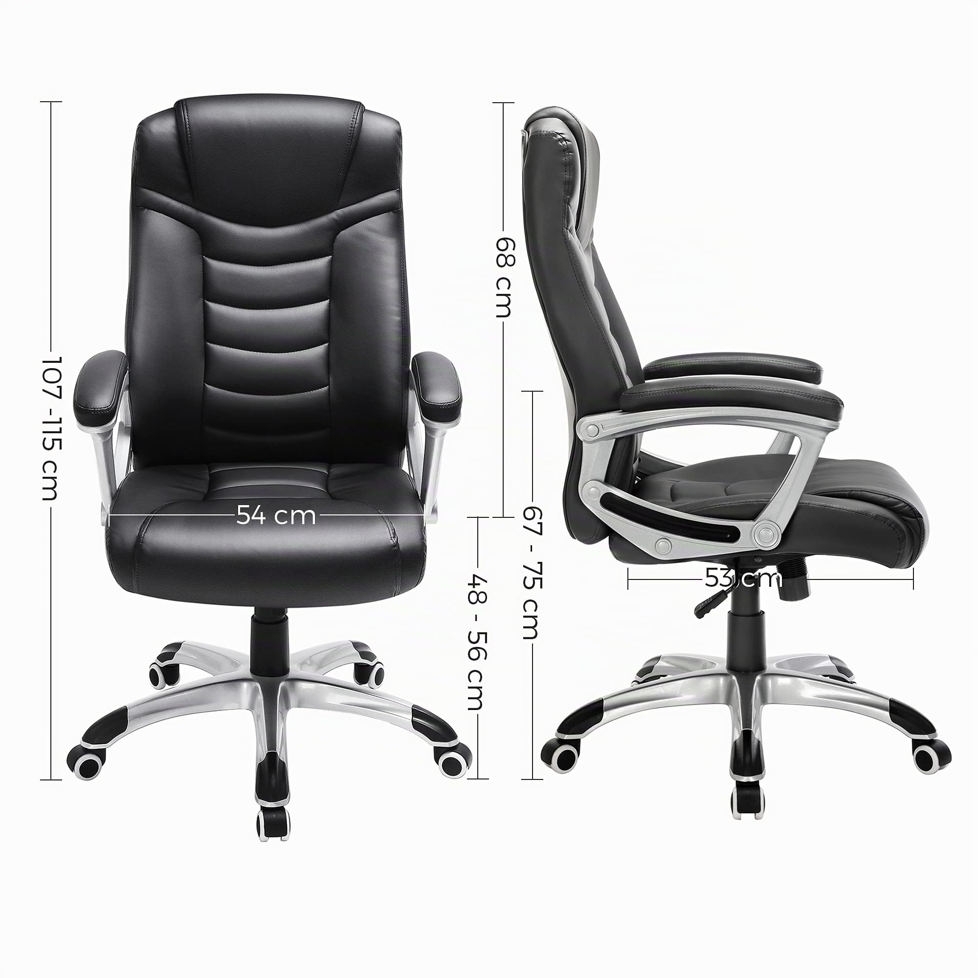 SONGMICS Sedia da Ufficio, Poltrona da Ufficio, Sedia Scrivania, Altezza Regolabile, Ergonomica, Rivestimento in PU, Portata 150 kg, Nero OBG21B
