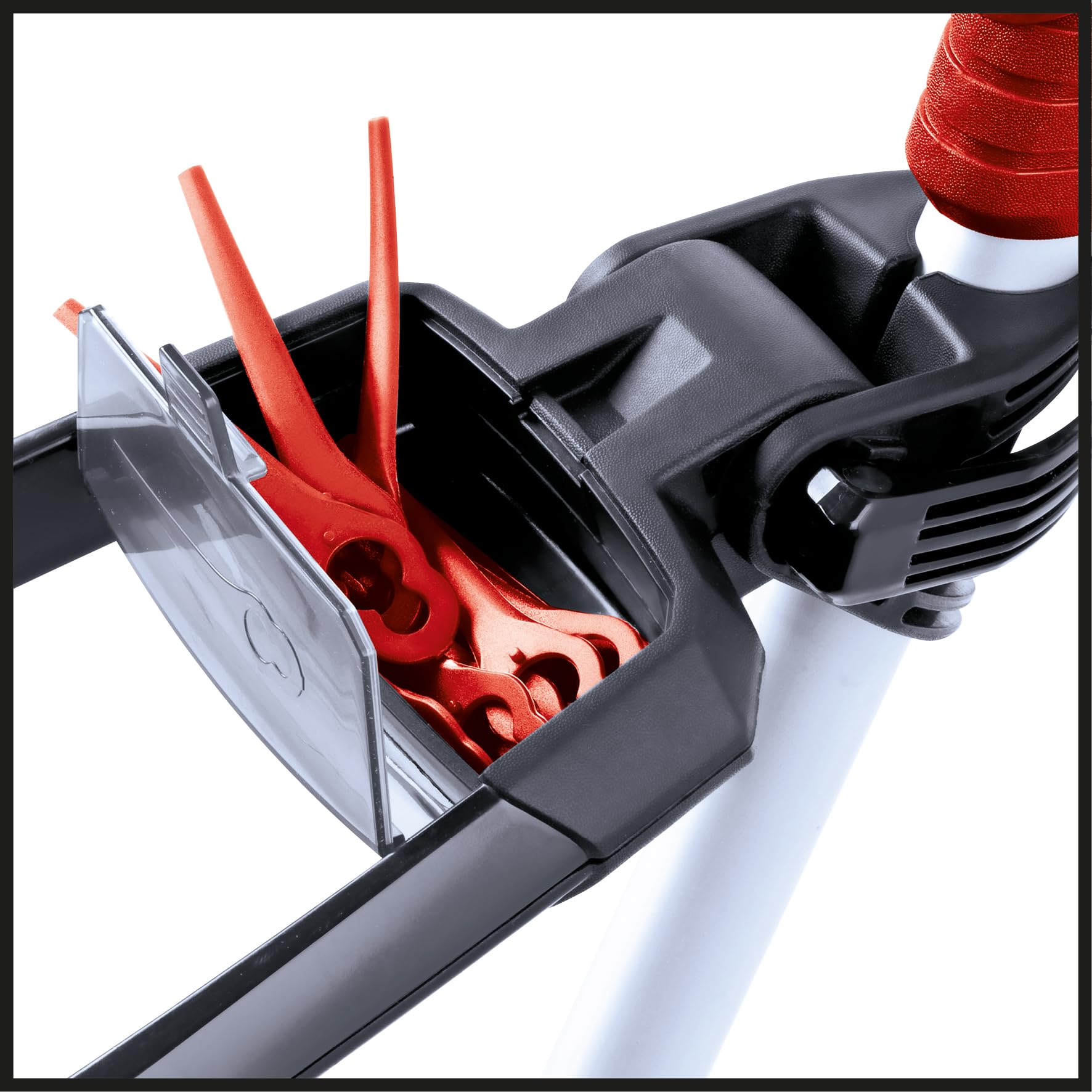 Einhell Recortadora con batería GE-CT 18 Li (1 x 2,5 Ah) Power X-Change (18 V, Cabezal de Motor Giratorio + inclinable, Flowerguard, Incl. 20 Cuchillas de plástico y batería de 2,5 Ah + Cargador)
