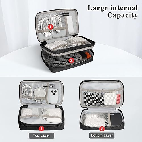 Miniatura 10 de FYY Organizador electrónico, organizador de cables de viaje, bolsa de accesorios electrónicos, funda de transporte portátil de doble capa,