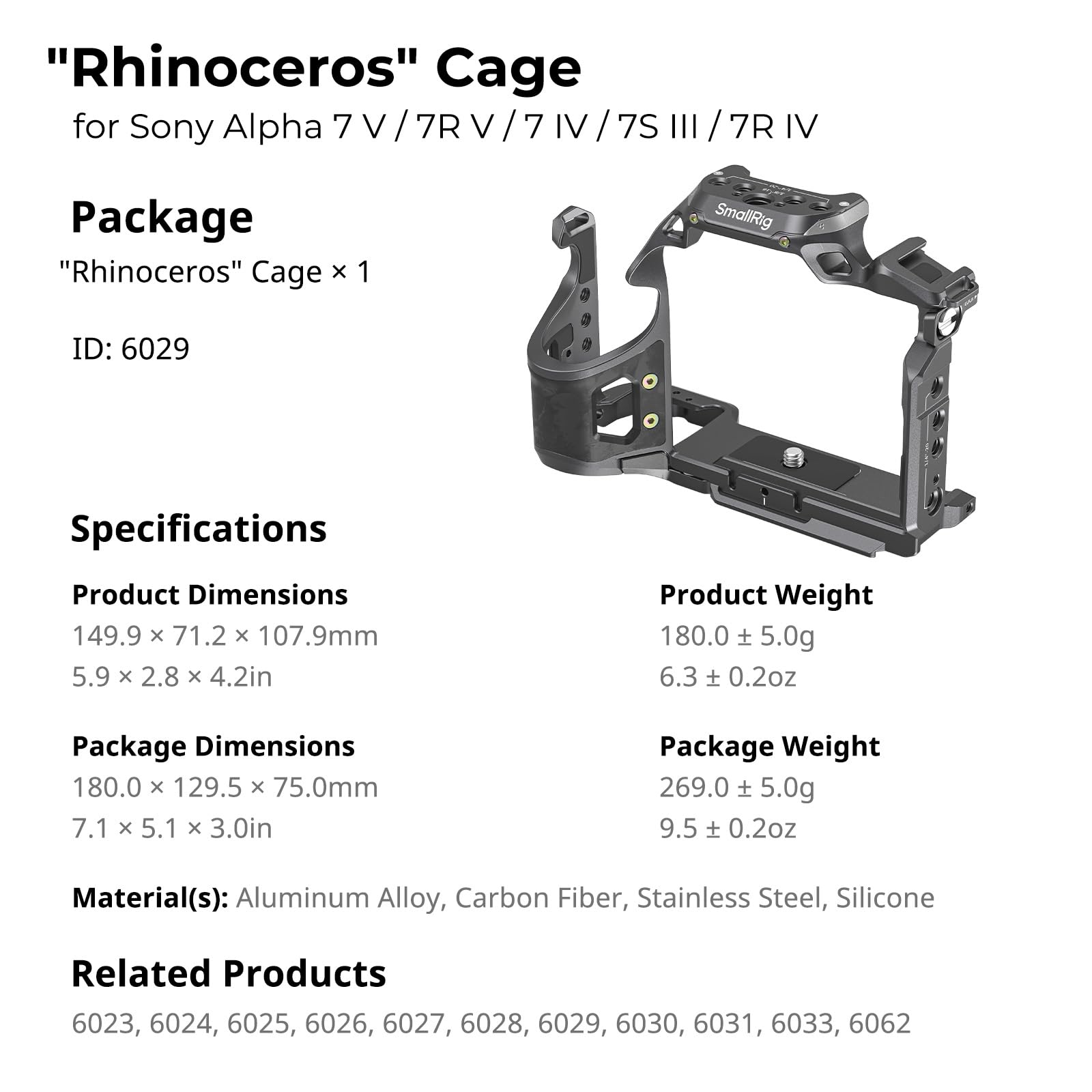 SmallRig A7 V / A7R V / A7 IV Gabbia Rhinoceros per Sony Alpha 7 V/Alpha 7R V/Alpha 7 IV/Alpha 7S III/Alpha 7R IV, Nuovo Design Elegante e Raffinato