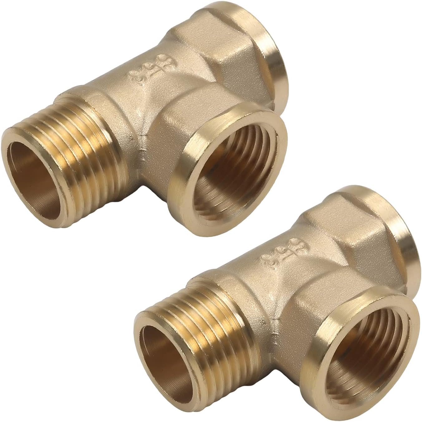 MroMax Brass Tee Pipe Fitting-1/2PT Female x 1/2PT Female x 1/2PT Male T Shaped Connector Coupler Three Openings for Low and Medium Pressure Pipe Line Connections and Air Tools 2Pcs