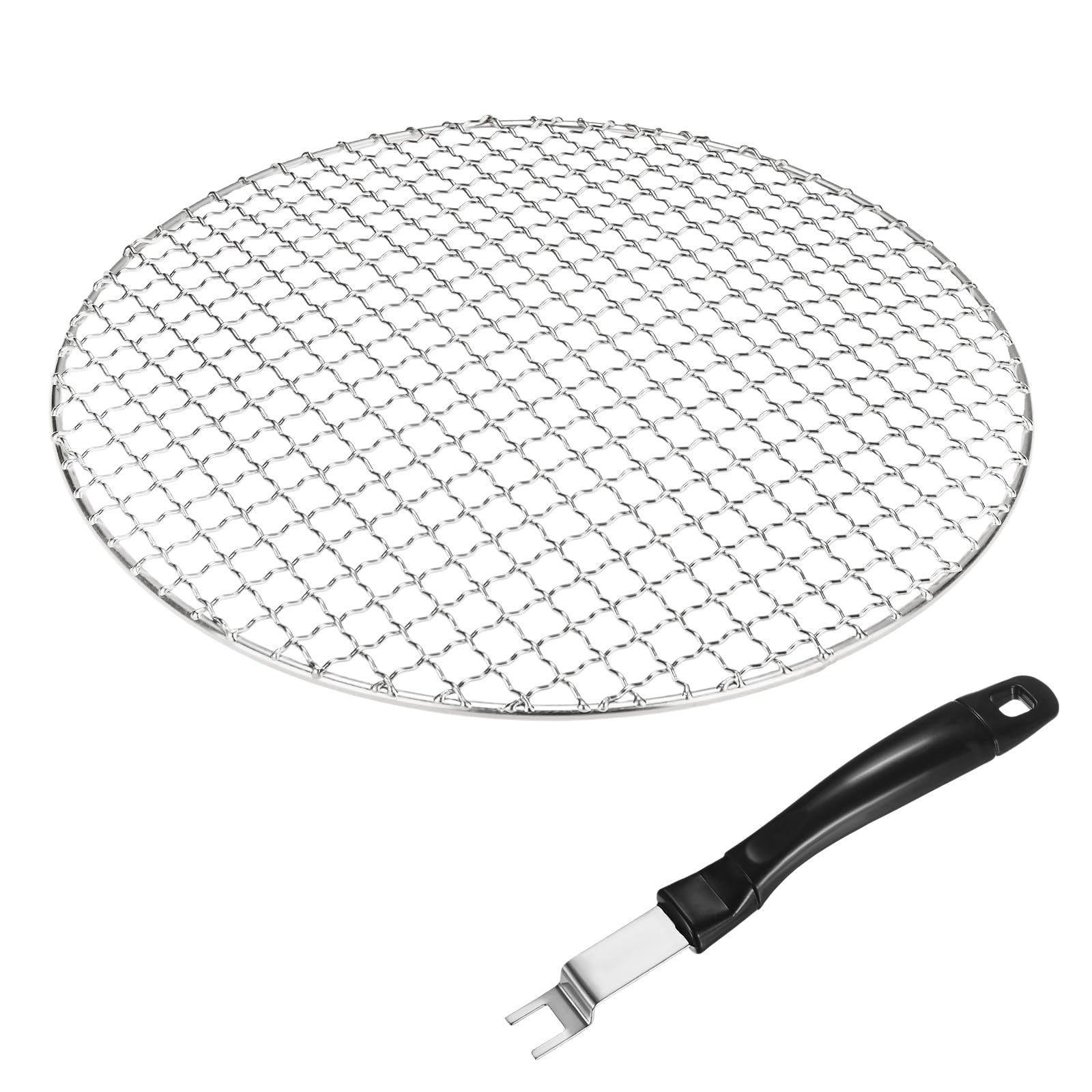 M METERXITY 2-Pack Cooling Rack, 11.8" Round 201 Stainless Steel Baking Rack with Grill Grate Lifter Gripper for Grilling/Cooking/Steaming/Baking, Cross Wire Grate Cooling Racks [Silver Tone]