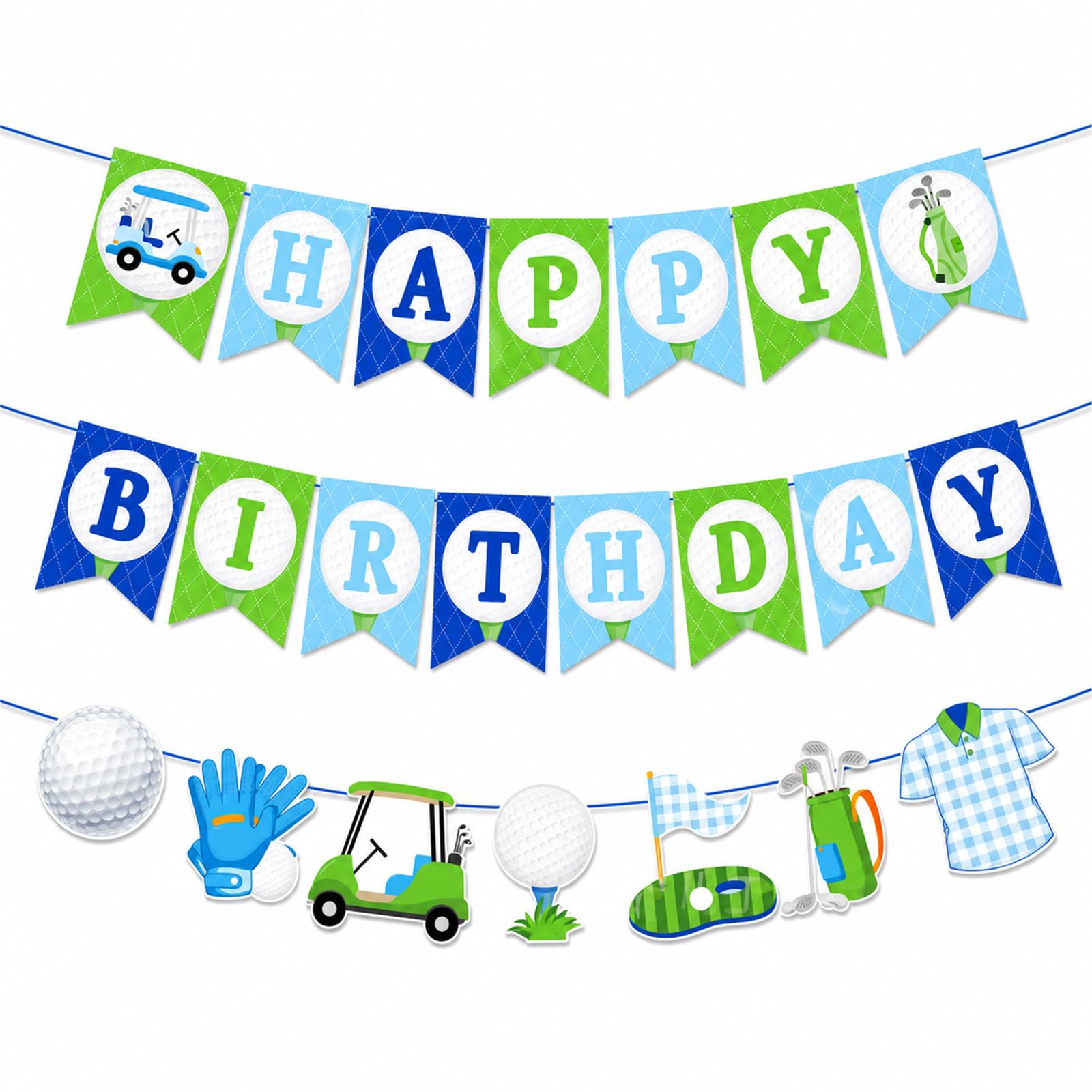 3Pcs Golf Happy Birthday Banner, Golf Happy Birthday Decorations, Sports Theme Party Banner, Durable Hanging Bunting Decor, Funny Party Supplies for Boys, Men and Teens