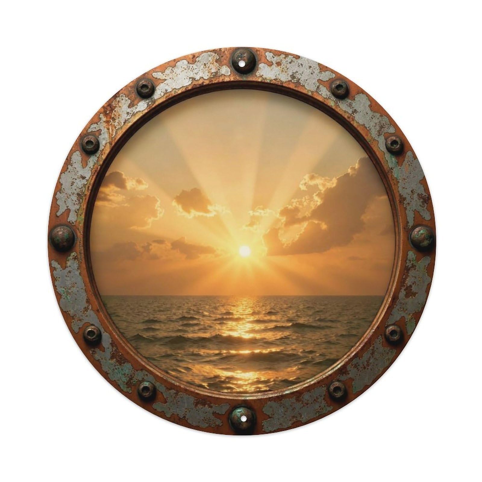 Vintage Porthole Amber Glow Nautical Window View Vintage Metal Tin Sign Plaque Wall Decor for Cafe, Club Bar, Office, Garden Metal Poster 8x8Inch